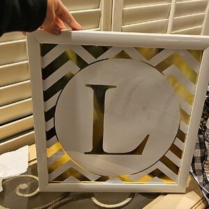 Gold and White Chevron Wall Art with Letter L 12 X 12